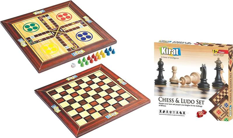 KREDZSTAY 2 in 1 Wooden Chess and Ludo Game Set for Indoor and Outdoor use ( 100% Made in India Board Game Accessories Board Game
