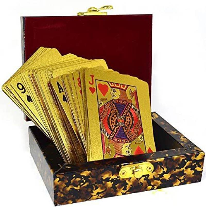 FABULASTIC 24K Gold Plated Playing Cards Case and Certificate with Wooden Gift Box | Make Your Magic Tricks More Luxurious & Creative with Family & Friends  (Gold)