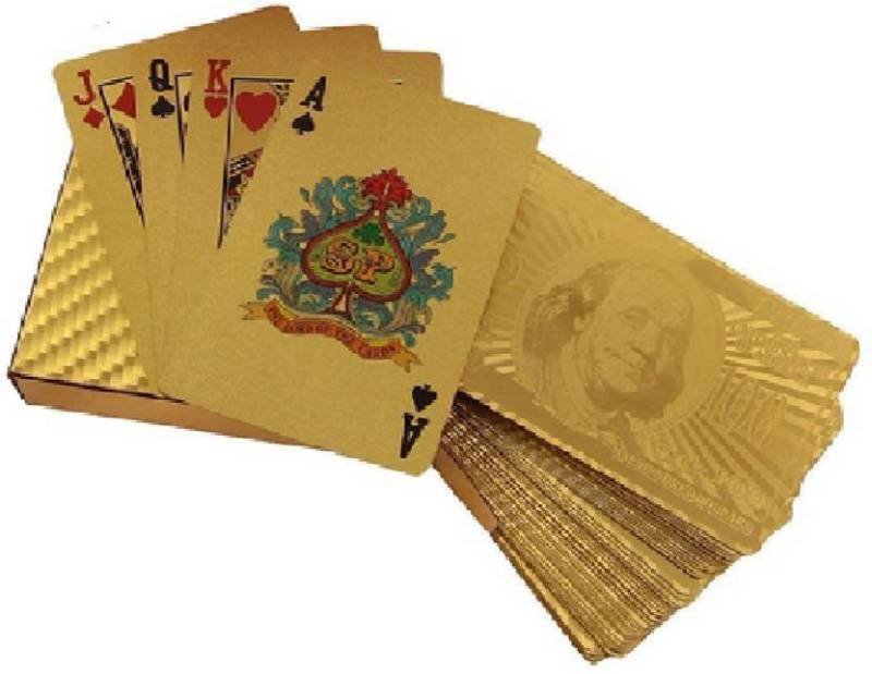 Fitprism 24K Gold Playing Cards Poker Game Deck Gold Foil Poker Set Plastic Magic Card Waterproof Cards Magic  (Golden)