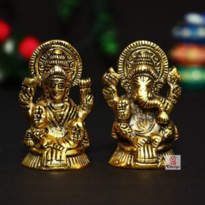 Chhariya Crafts Metal Laxmi Ganesh Idol For Diwali Pooja Home And Office Gift Item Decorative Showpiece  -  8 cm  (Metal