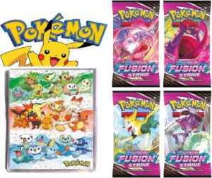 CrazyBuy Toys Pokemon 50 Pages Album with 2 pocket And 4 Fusion Strike Booster Packets  (Multicolor)