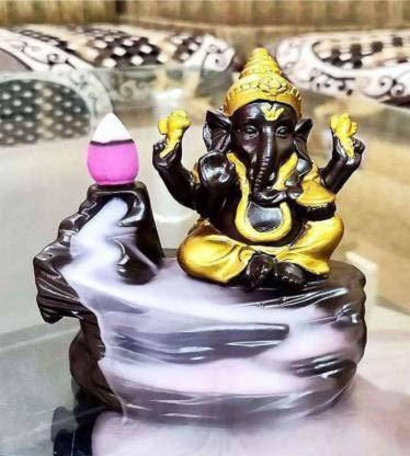 dopin Ganesha Idol Smoke Backflow Cone Incense Holder with 10 Cone Incenses Decorative Showpiece set Decorative Showpiece  -  8 cm  (Polyresin