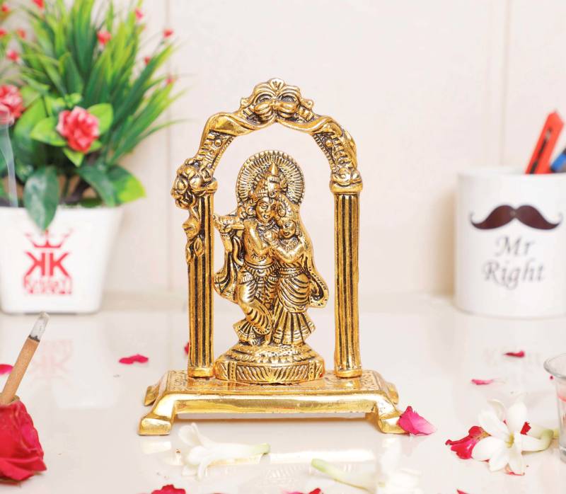 KridayKraft Radha Krishna Idol Metal Statue Gold Antique Finish for Pooja & Home