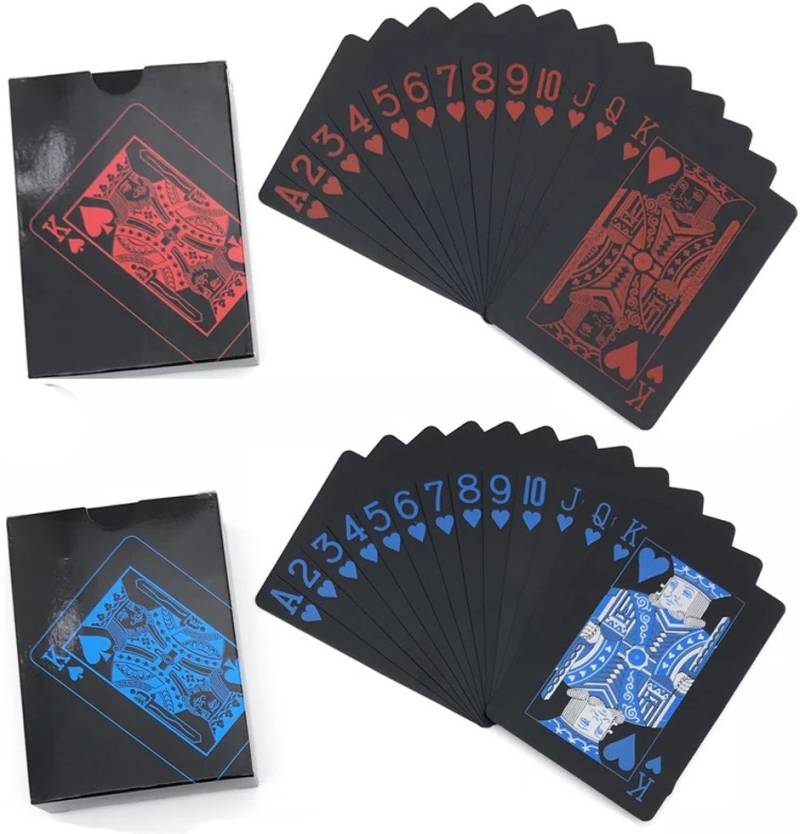 WeKonnect Black Playing Cards /Poker Cards | Waterproof PVC Plastic Blue & Red of 54 Cards  (Black)