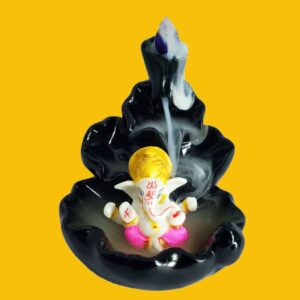 BECKON VENTURE Handicrafted Smoke Ganesha Backflow incense burner with 10 Smoke Incense Cone Decorative Showpiece  -  11 cm  (Polyresin
