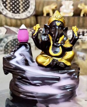 Craft Junction Handcrafted Lord Ganesha Smoke Backflow Cone Incense Holder With 10 Incense Cones Decorative Showpiece  -  9.5 cm  (Polyresin