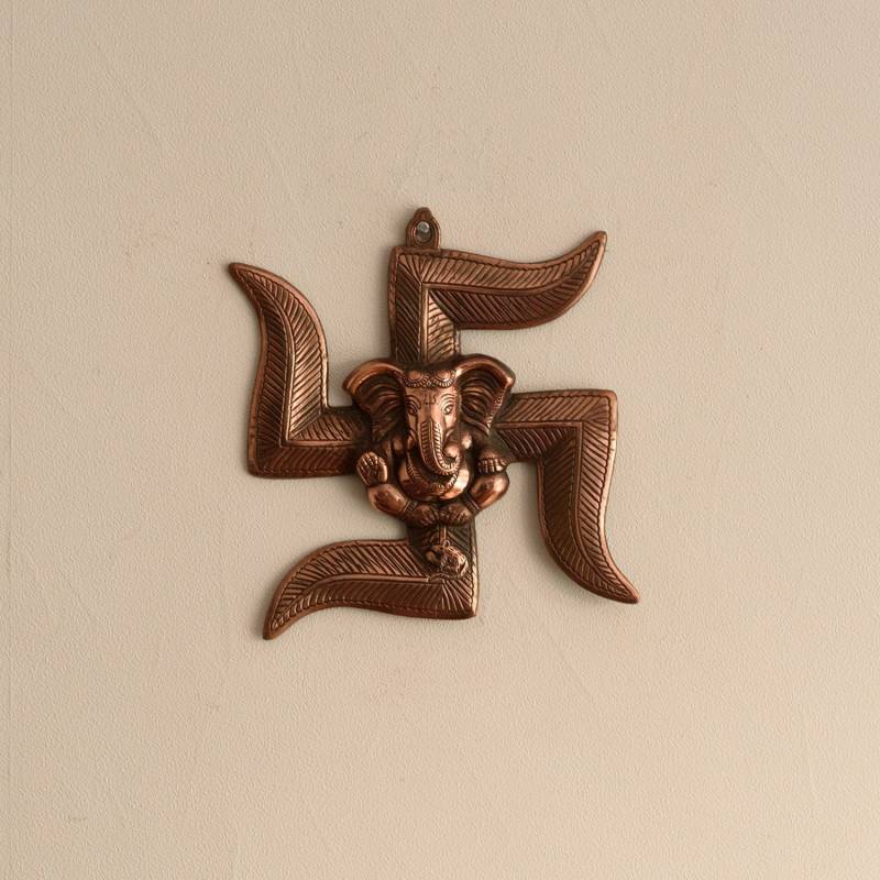 eCraftIndia Lord Ganesha on Swastik Metal Wall Hanging Decorative Showpiece  -  24 cm  (Aluminium