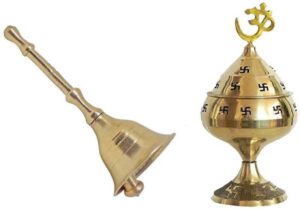ARDVI Brass Akhand Jyoti Diya Om Stand With Cover & Om Deepak /Oil Lamp With Pure Brass Prayer Bell Ghanti For Home And Temple Brass  (2 Pieces