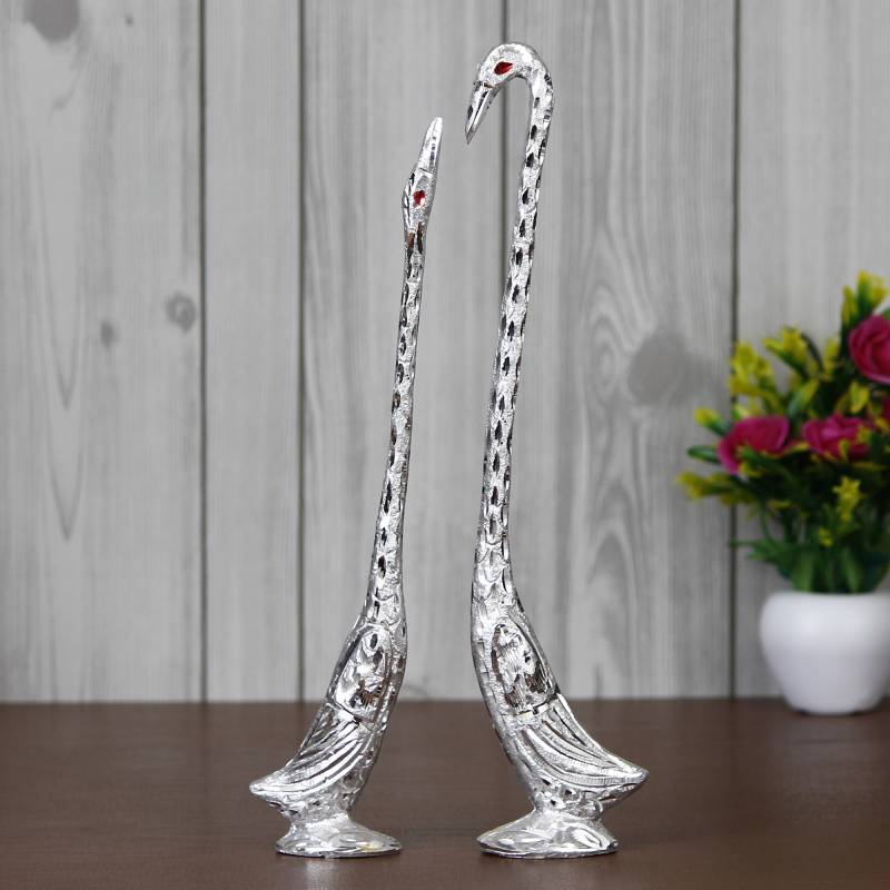 eCraftIndia Cute Love Birds with 13 Inch Height Decorative Figurine Decorative Showpiece  -  33 cm  (Aluminium
