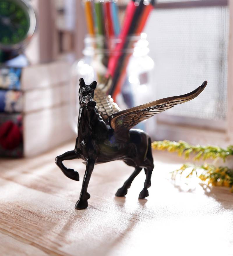 eCraftIndia Antique Finish Flying Angel Horse Decorative Showpiece  -  10 cm  (Brass
