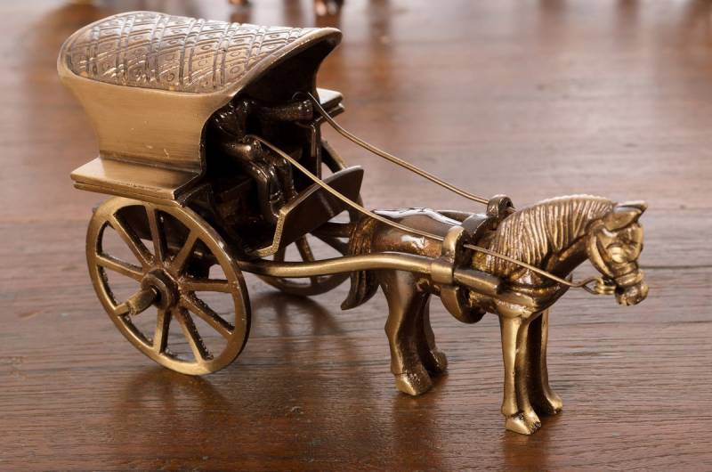 eCraftIndia Antique Finish Horse Carriage Decorative Showpiece  -  7 cm  (Brass