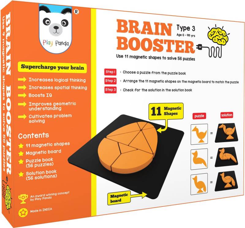 PLAY PANDA Brain Booster Type 3 - 56 puzzles designed to boost intelligence with Magnetic shapes