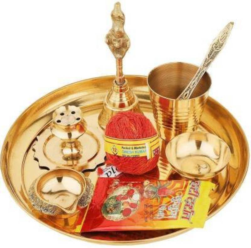 SHRI ANAND Brass Puja Thali set of 9 Brass  (9 Pieces