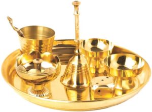 COPPER KITCHEN Brass Navratri Diwali Special Puja Thali Set of 7 Pooja Thali Set Brass  (7 Pieces