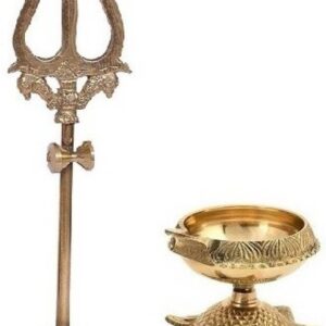 Stylewell Combo of Trishul Statue With Square Stand And Kuber Pedi With Turtle Stand ( 00 Small Size ) Diya Brass  (Gold)