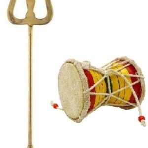 De-Ultimate Combo of Trishul ( 2 No ) Statue With Round Stand With Square Stand And Hand Hammered (No 1) Wooden Damaru For Puja Purpose Brass  (Gold)