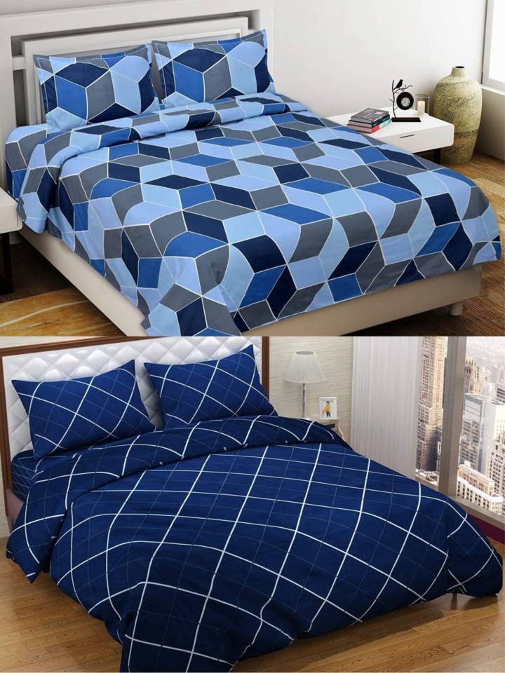 n g products 220 TC Cotton Queen Geometric Bedsheet  (Pack of 2