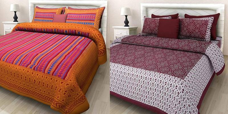 double cotton bed sheet 144 TC Cotton King Jaipuri Prints Bedsheet  (Pack of 2