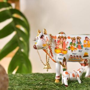 Fashion Bizz Fashion Bizz Kamdhenu Cow Statue with Calf for Home Decor Gifting and Decorative Polyresin (19x7x15cm) Showpiece - 19 cm (Polyresin