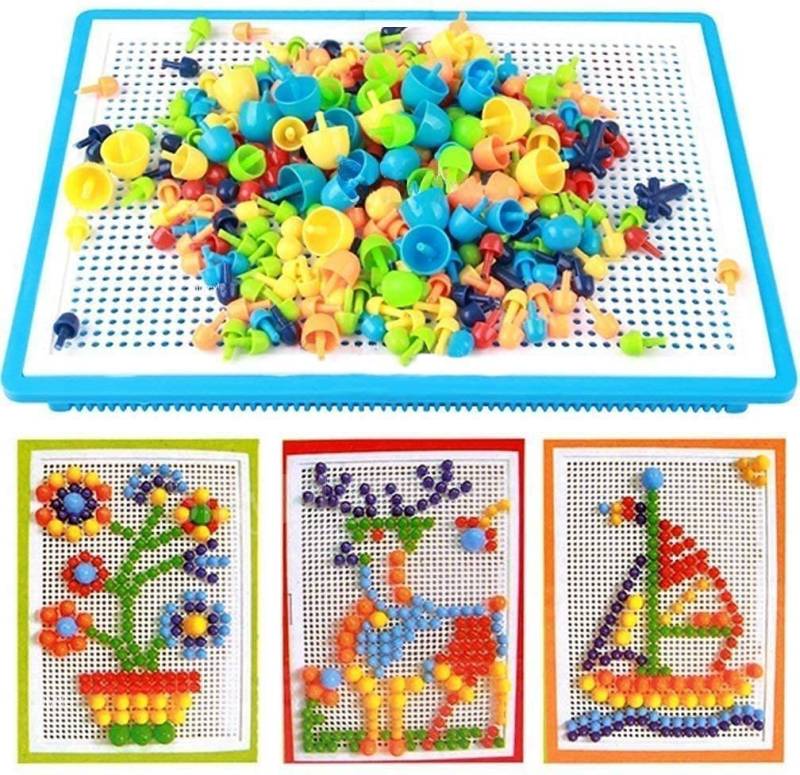 GREEN WAY Creative Jigsaw Puzzle Building Nails Blocks Colorful Nails Attractive Pegboard Educational Toy for Kids Board Game Accessories Board Game