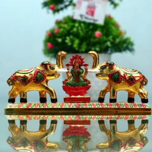 Chhariya Crafts Elephant Pair With Laxmi Chandan Roli Pair Kumkum Box for Gift and Pooja Decorative Showpiece  -  7 cm  (Metal