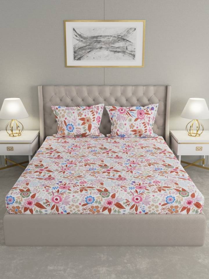 Raymond Home 104 TC Cotton Double Floral Bedsheet  (Pack of 1