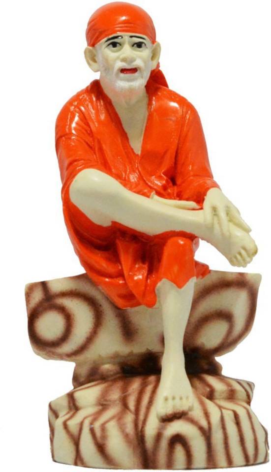 Crafts For You Sai Baba Sitting on stone White with Orange Chola Decorative Showpiece  -  8 cm  (Polyresin