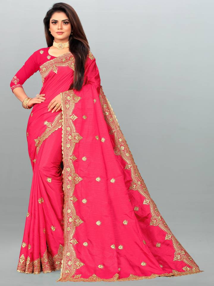Embroidered Bollywood Art Silk Saree  (Pink
