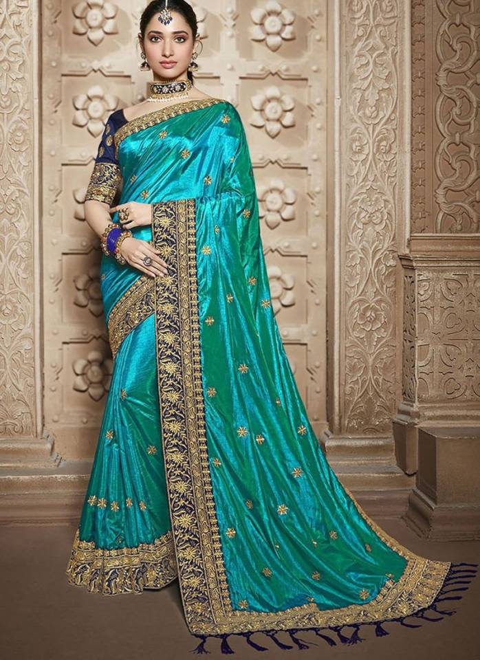 Embroidered Fashion Silk Blend Saree  (Blue)