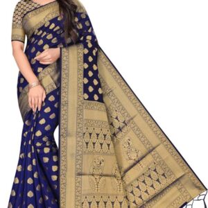 Self Design Banarasi Cotton Silk Saree  (Blue)