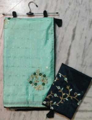 Embroidered Bhagalpuri Pure Silk Saree  (Light Blue