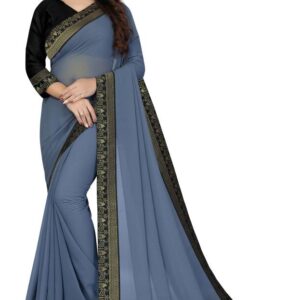 Solid Daily Wear Georgette Saree  (Grey)