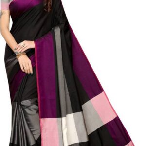 Solid Fashion Cotton Silk Saree  (Black)