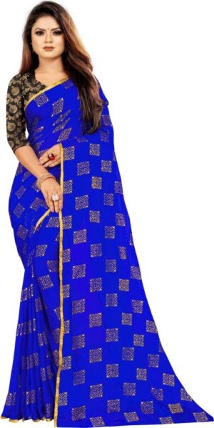 Printed Bollywood Chiffon Saree  (Blue)