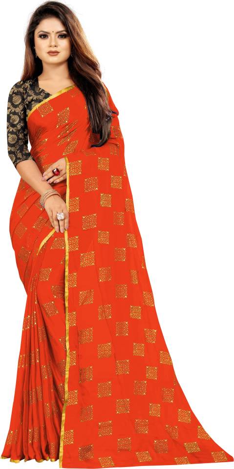 Printed Bollywood Chiffon Saree  (Orange)