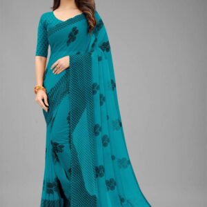 Floral Print Fashion Chiffon Saree  (Green)