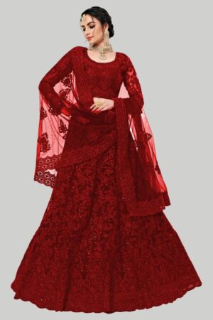 Embroidered Semi Stitched Lehenga Choli  (Red)