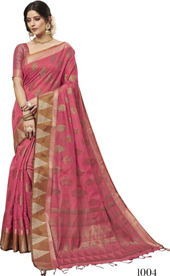 Embroidered Chanderi Handloom Art Silk Saree  (Pink)