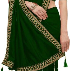 Embroidered Fashion Pure Silk Saree  (Green)