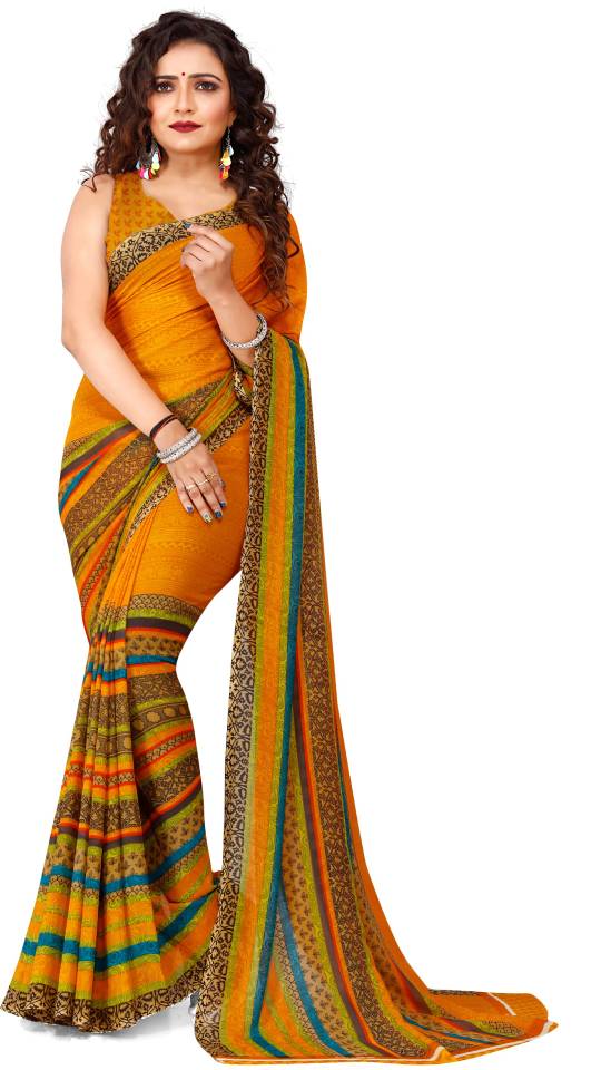 Printed Daily Wear Georgette Saree  (Yellow)