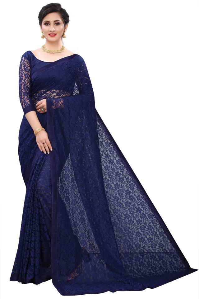 Embroidered Fashion Net Saree  (Blue)