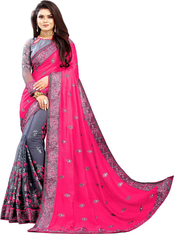 Embroidered Fashion Georgette Saree  (Pink
