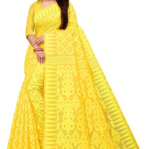 Woven Jamdani Cotton Blend Saree  (Yellow)