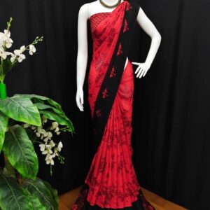 Floral Print Bollywood Georgette Saree  (Red