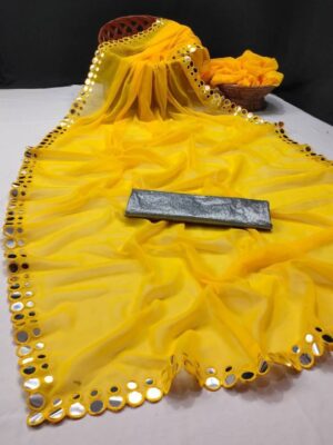 Embellished Fashion Georgette Saree  (Yellow)