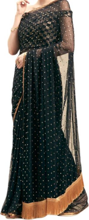 Embellished Fashion Chiffon Saree  (Black)