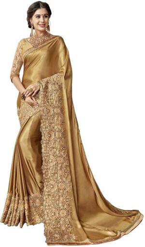 Embroidered Fashion Silk Blend Saree  (Gold)
