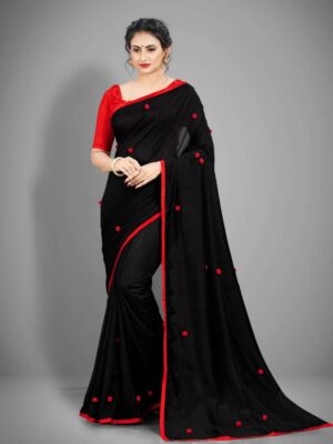 Applique Fashion Art Silk Saree  (Black)