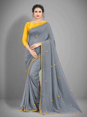 Applique Fashion Art Silk Saree  (Grey)