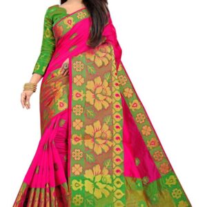 Woven Banarasi Cotton Silk Saree  (Pink)
